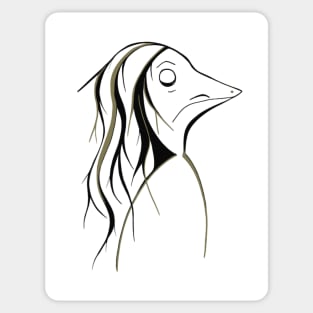 Drawing of mysterious creature with long hair Sticker